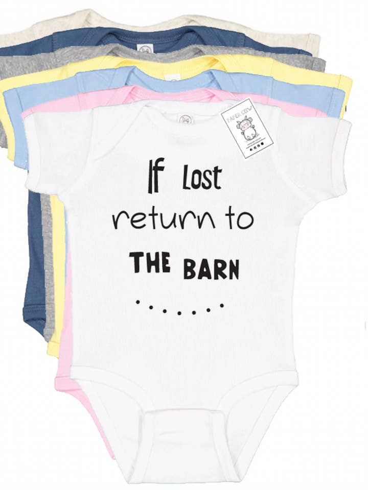 Farm Baby Cotton Bodysuit - Return To Barn Graphic for wholesale by Paper Cow LLC