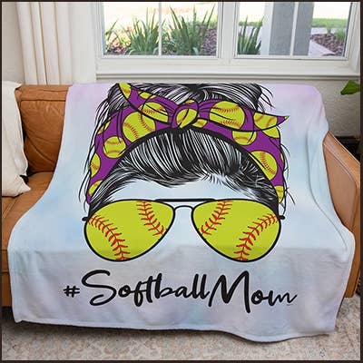 Artopia - Wholesale Throw Blanket - 50" x 60" Softball Mom Plush Minky Blanket1