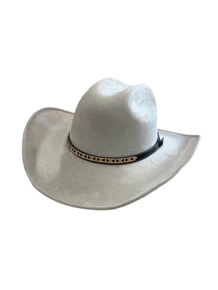 Austin Vegan Suede Cowboy Hat- Light grey for wholesale by Wilder and Soul Wholesale Hats