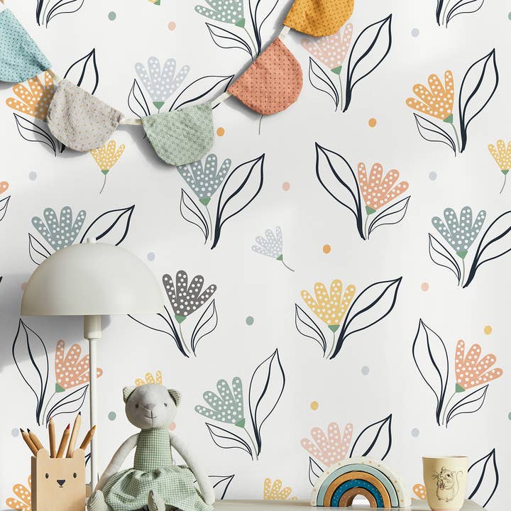 Pastelblade Børnetapet, Minimalistisk Vægmaleri til Børn for engroshandel hos SimurgWallArts