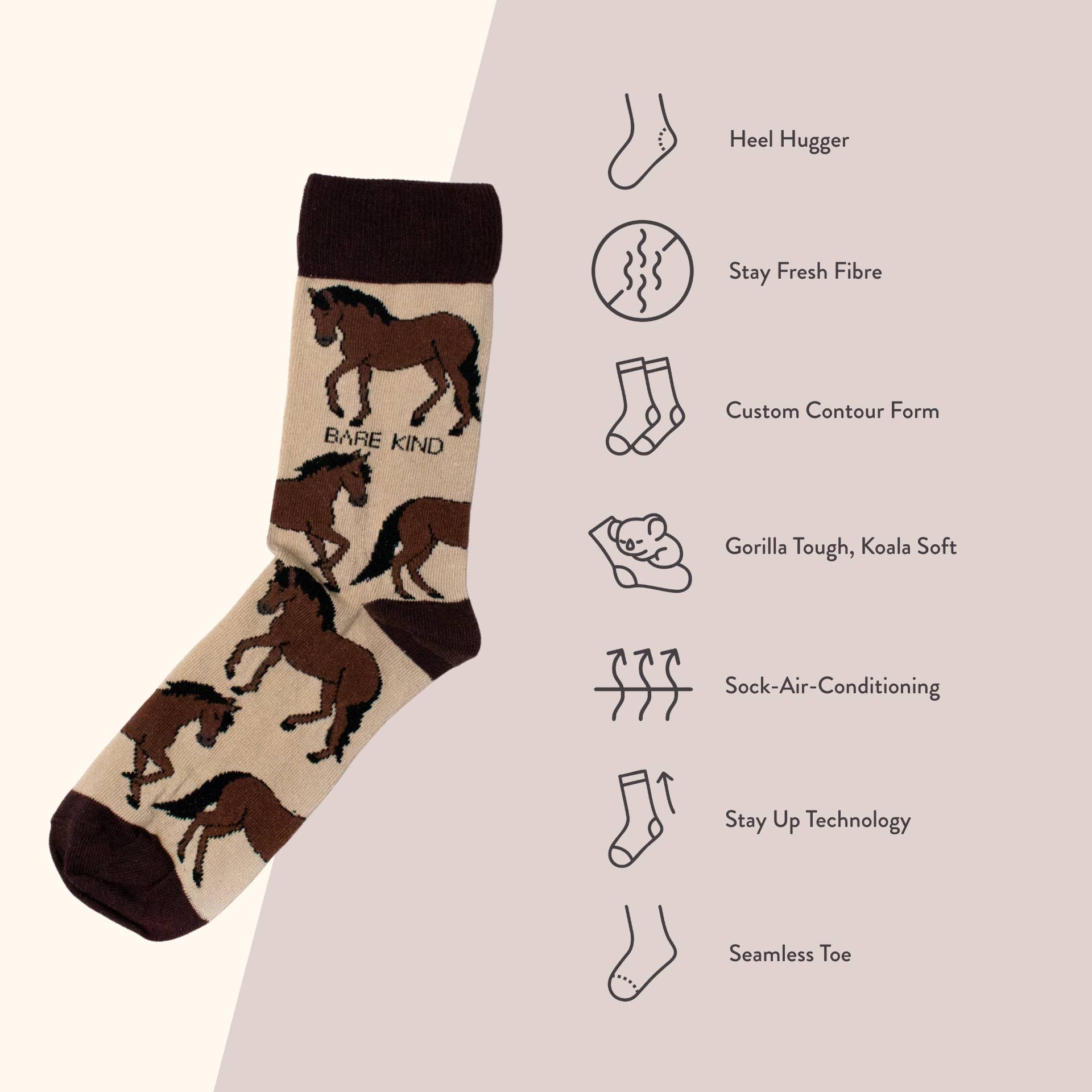 Bare Kind Socks - Vendita all'ingrosso Calzini - Unisex - Calzini da cavallo | Calzini in bambù | Calzini marroni | Calzini da fattoria6