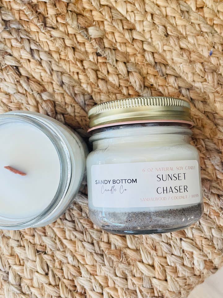 Sunset Chaser 6 oz Soy Candle for wholesale by Sandy Bottom Candle Co.