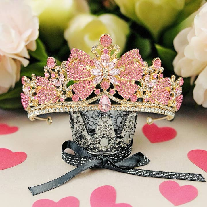Happy Dream Gifts - Wholesale Tiara - Women's - Flower Girl Hairpiece, Gold Tiara Crown, Pink Crystal Crown