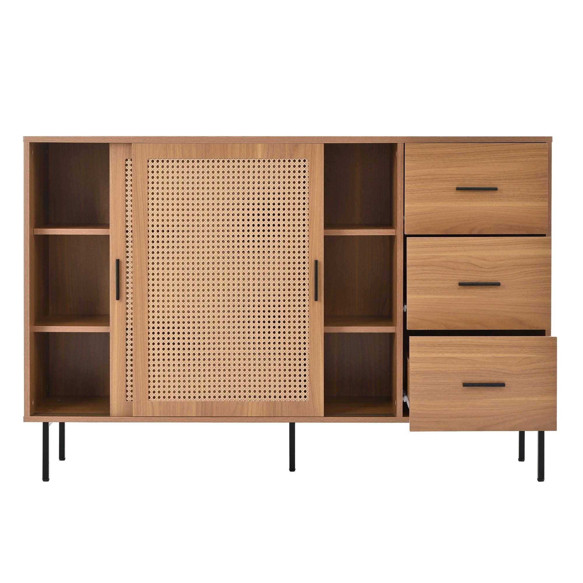 Urban Meuble - Wholesale Cabinet - Vintage sideboard with wood effect, 2 sliding doors in woven rattan, and 3 drawers PROPOLIS17