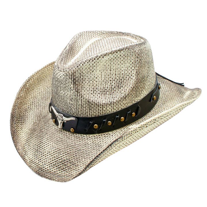 Beto Toyo Straw Longhorn Studded Band Drifter Cowboy Hat for wholesale by Peter Grimm