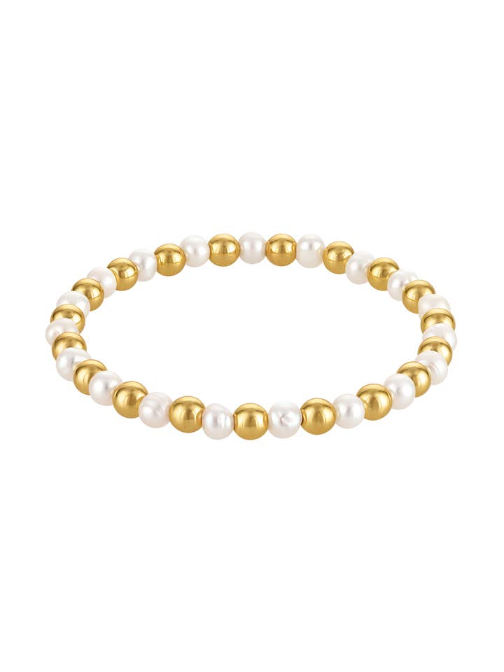 BRACELET ÉLASTIQUE ALTERNÉ PERLES DE NACRE ET DORÉES pour la vente par Kinsey Designs