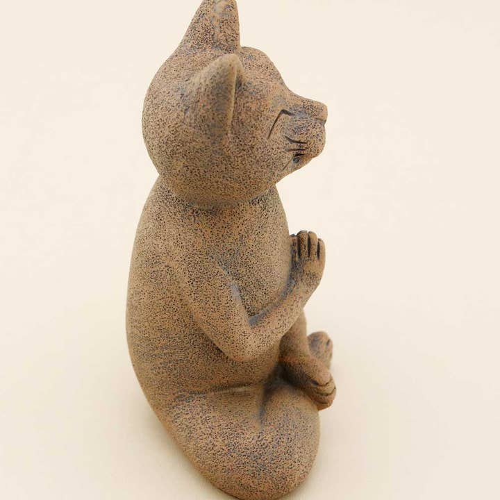 Buddha Groove - Wholesale Decorative Figurine - Namaste Yogi Meditating Cat Statue, Textured Clay Finish