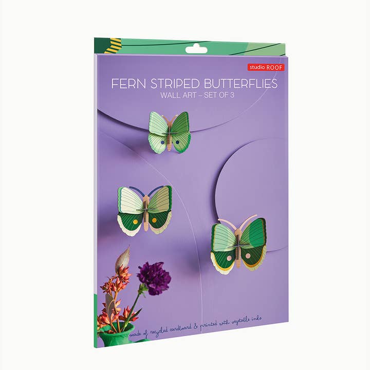 Studio Roof - Wholesale Wall Accent - Fern Striped Butterflies, set of 3