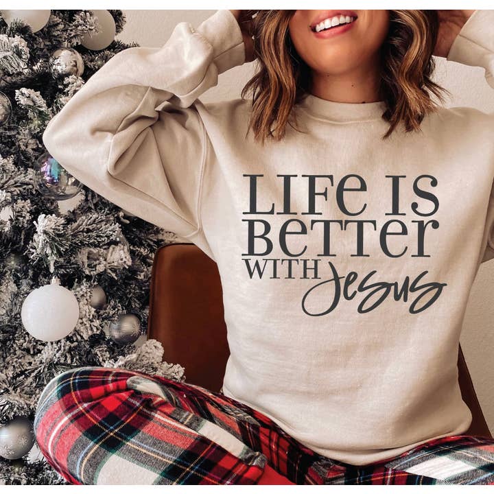 Cypress Slough Outfitters - Wholesale Graphic Sweatshirt - Women's - Life is Better with JESUS on ASH Sweatshirt