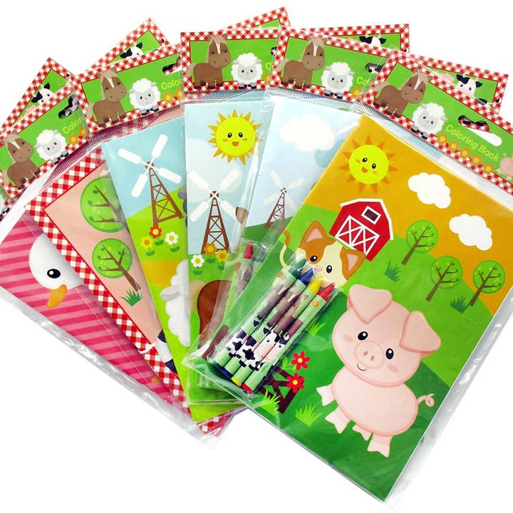 Tiny Mills - Vendita all'ingrosso Libro da colorare - Bambini e neonati - Animali della fattoria libri da colorare con pastelli bomboniere