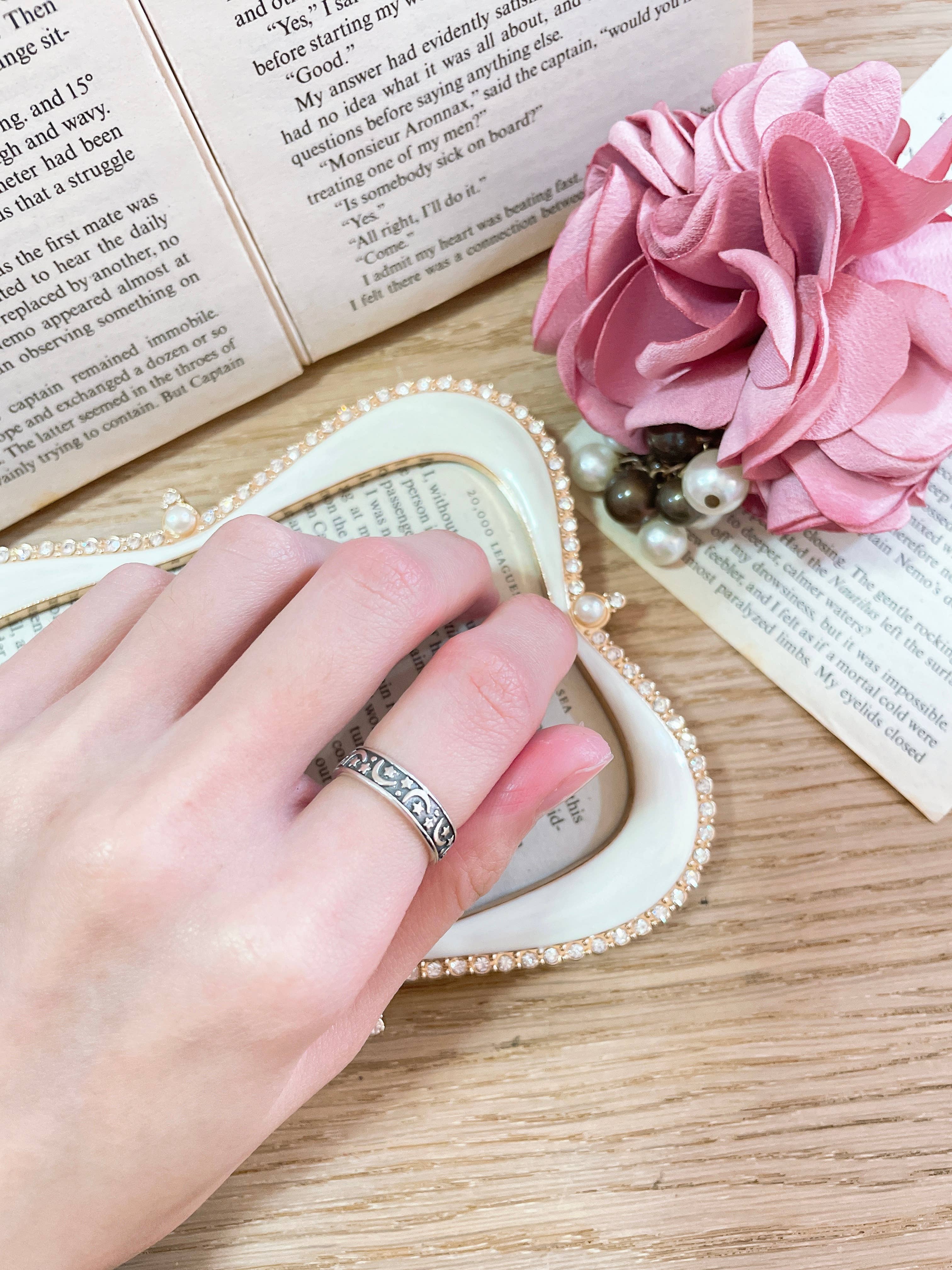 Zoey Simmons - Wholesale Band/Stacked Ring - Sterling Silver Moon & Star Band Ring - SS1