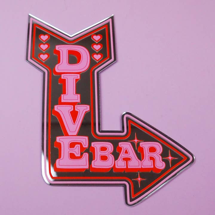 Printed Weird - Wholesale Muurspiegel - Retro spiegel met dive bar-pijl (2 maten)6