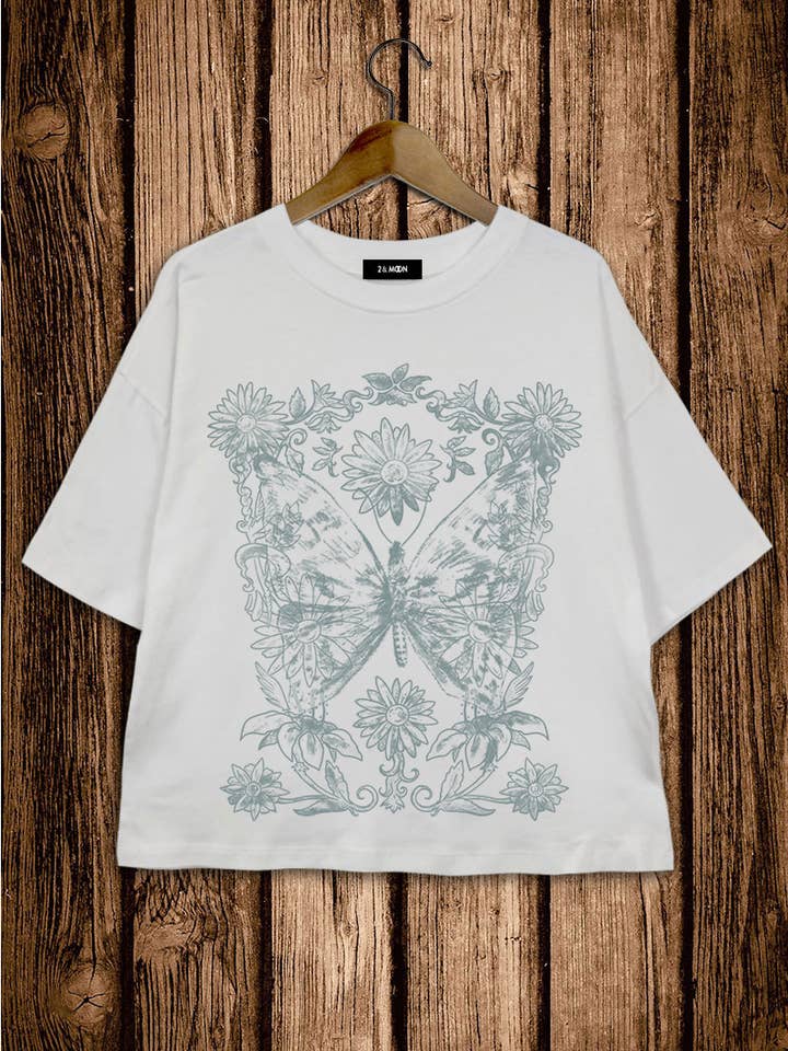 Butterfly Graphic Crop Tee for wholesale by 2&moon