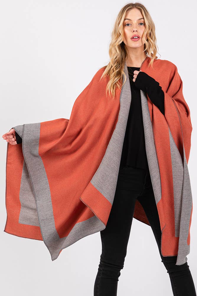 Hana - Wholesale Cardigan - Women's - Two Tone Pull Through Shawl Ruana Winter Cardigan12