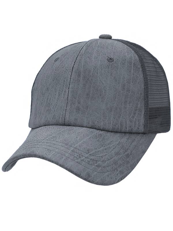 Matte Vintage PU Leather Textured Six Panel Strap Back Truck for wholesale by Cap Zone