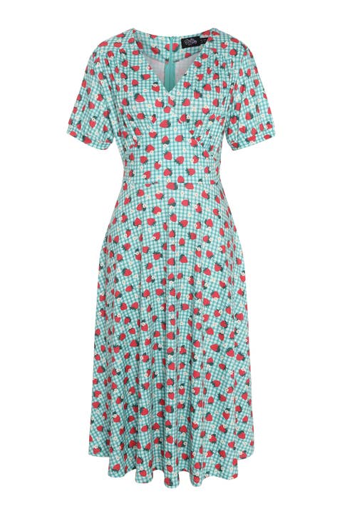 Julia Verde Chiaro Anni '50 Stile Fragola/Stampa a Quadri Swing per la vendita all'ingrosso da parte di Dolly & Dotty