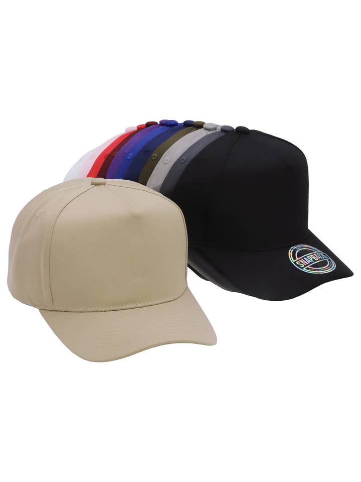 Solid Five Panel Structured Baseball Cap for wholesale by Cap Zone