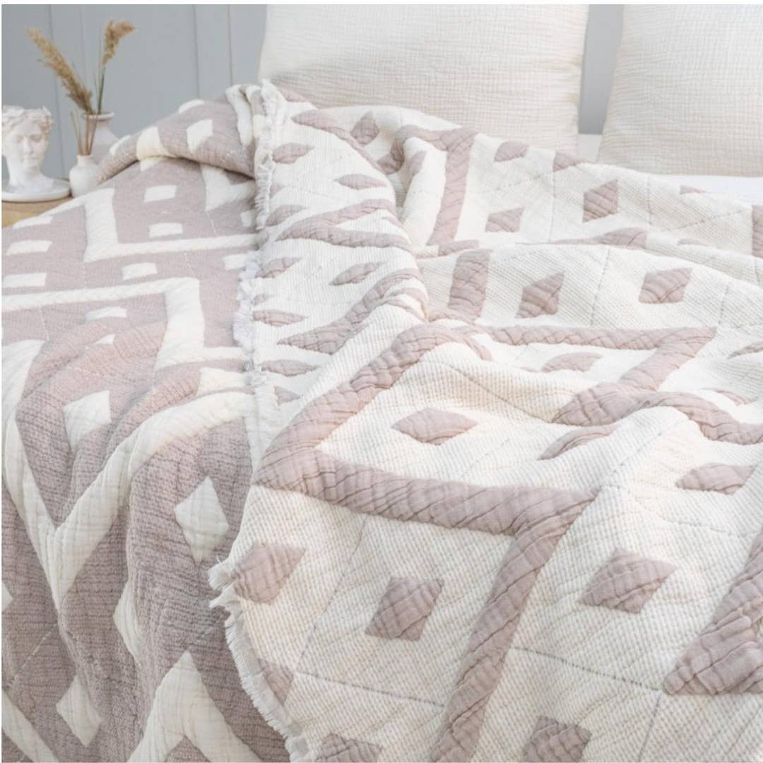 Design company-Fatma Balkir - Wholesale Quilt - Beige King Size Muslin Quilt with 6 layers bedspread-boho1