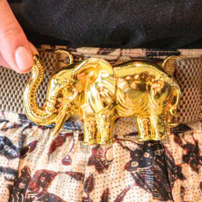 Elephant Artisan Interchangeable Belt Buckle w/ Gold Finish for wholesale by Garland Bags