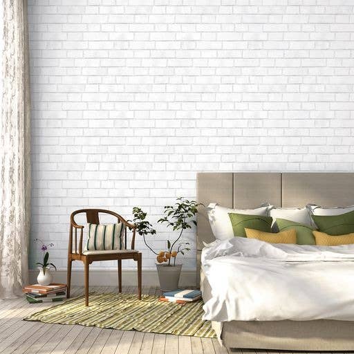 Brick White Peel and Stick Wallpaper, 28 sq. ft. for wholesale by Tempaper & Co ®