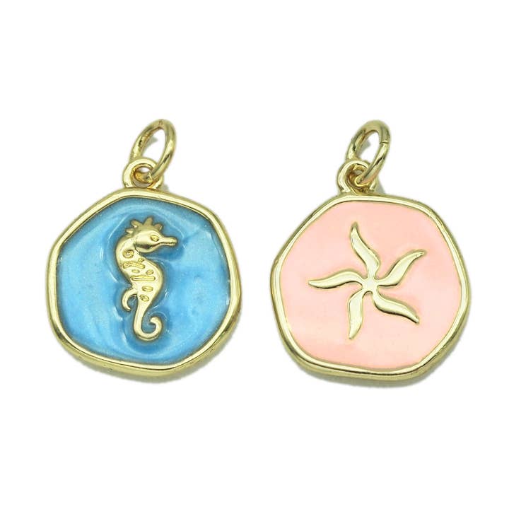 Cavalo marinho de esmalte e charme de flor, Sku #Y601 por atacado de BestBeads&Beyond