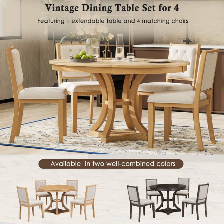 39F Inc. - Wholesale Patio Set - 5Pc Extendable Round Dining Table Set with 4 Chairs4
