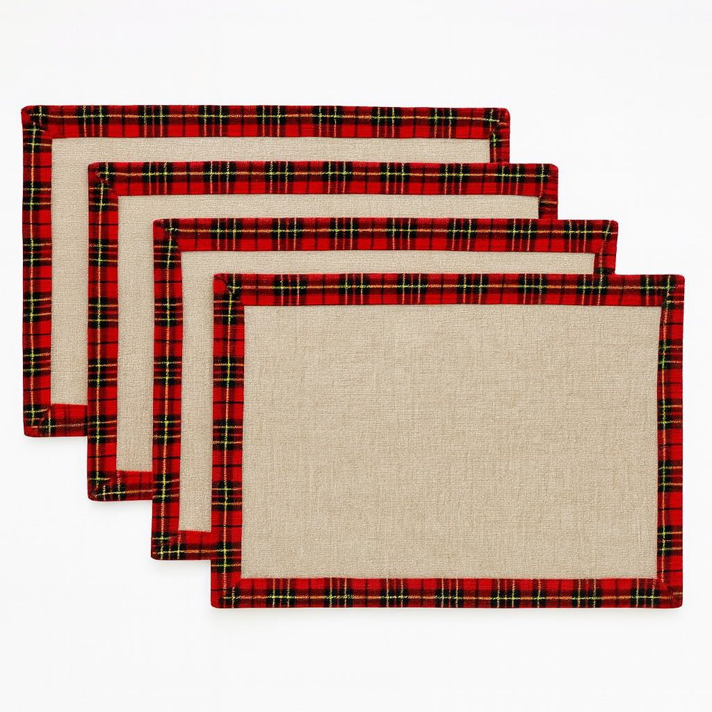 Fennco Styles - Vente Sets de table - Napperon de Noël naturel à garniture tartan3