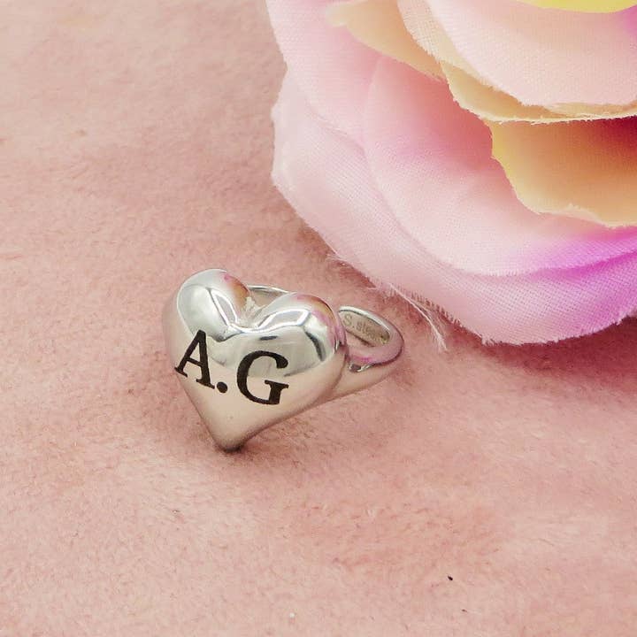 Daemon srls - Wholesale Cocktail/Statement Ring - Anello Cuore Bombe' - PERSONALIZZAMI ~ Anello in acciaio inossidabile + INCISIONE PERSONALIZZATA