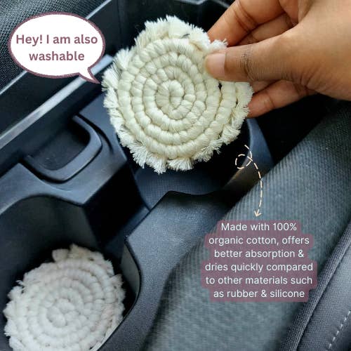 Handmade By Uruba - Wholesale Car coaster – women's - Set of 2 Macrame Car Coasters, Cute Boho Car Accessory7