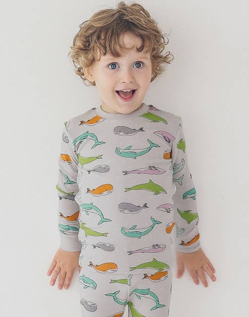 Grey Modal Boys Infant Lets Dolphin Long Sleeve PJs Lounge Wear for wholesale on Faire4