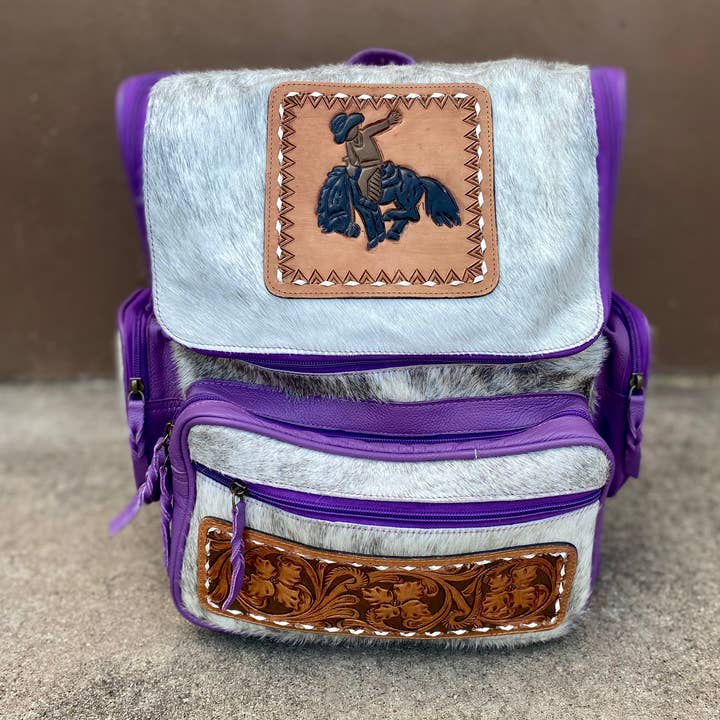 Western Linens - Wholesale Backpack - Women's - Purple Leather Bucking horse Cowhide Backpack