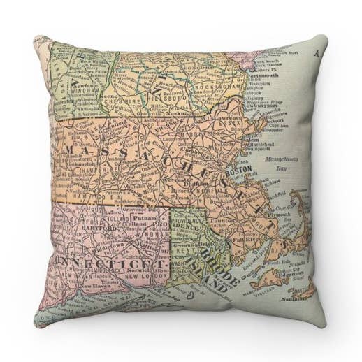 Massachusetts Map Pillow – 18" Square Throw Pillow for wholesale by Daisy Mae Designs
