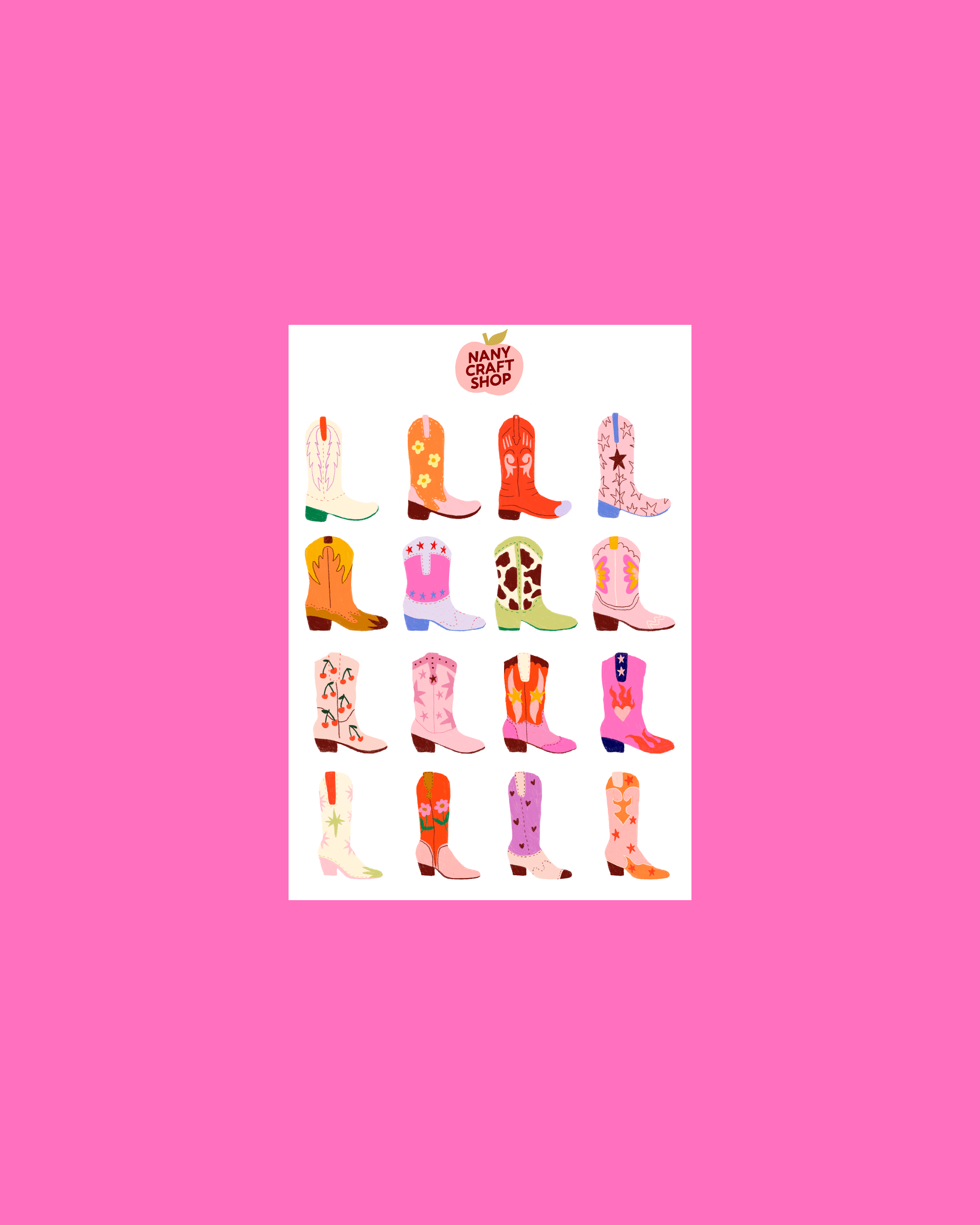 Nany Craft Shop - Wholesale Sticker - Cowboy boots sticker sheet A60