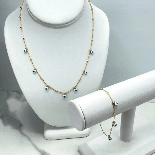 Luxus Accessories – wholesale Jewellery set – 18k Gold Filled Satellite Chain with Evil Eye Triangles Hearts Shape Charms Necklace or Bracelet SET4