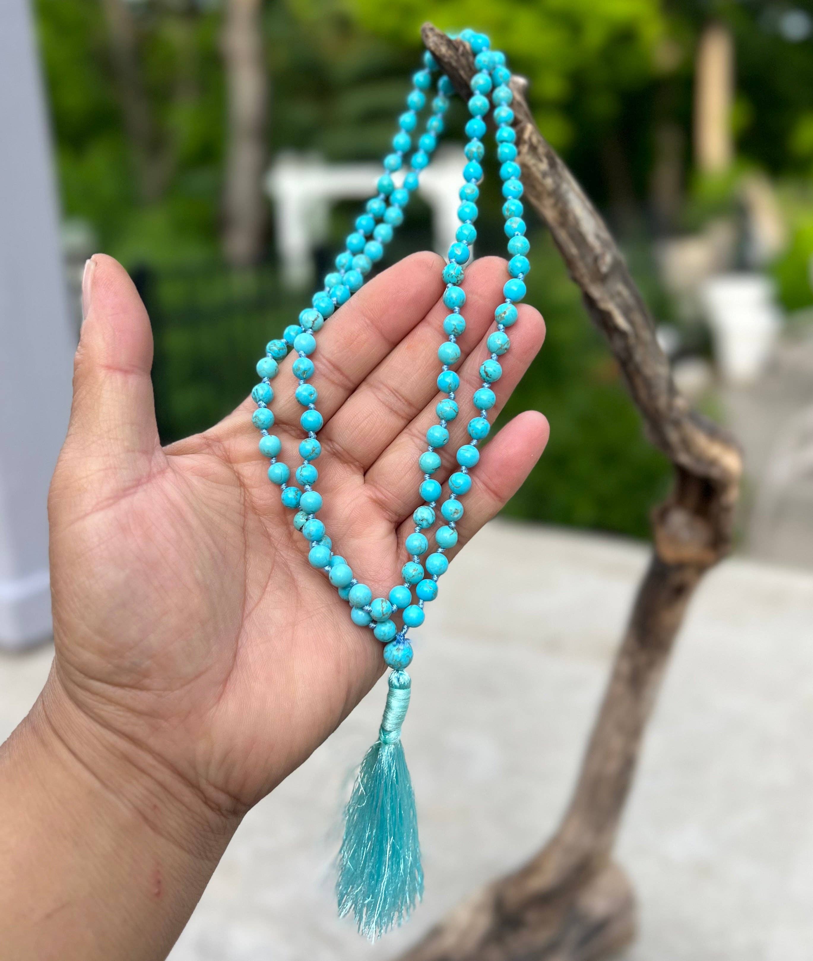 Lungta Imports – wholesale Prayer beads necklace – Tibetan Buddhist Turquoise Hand Knotted Mala, Rosary 108 Beads, Japa Mala, Meditation Mala, Mala Necklace, Free Silk Pouch7