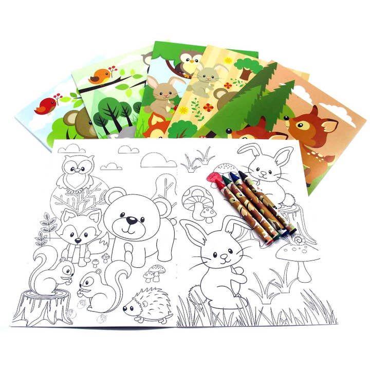 Tiny Mills - Wholesale Coloring Book - Kids & Baby - Woodland Animals Coloring Book Set with Crayons Party Favor