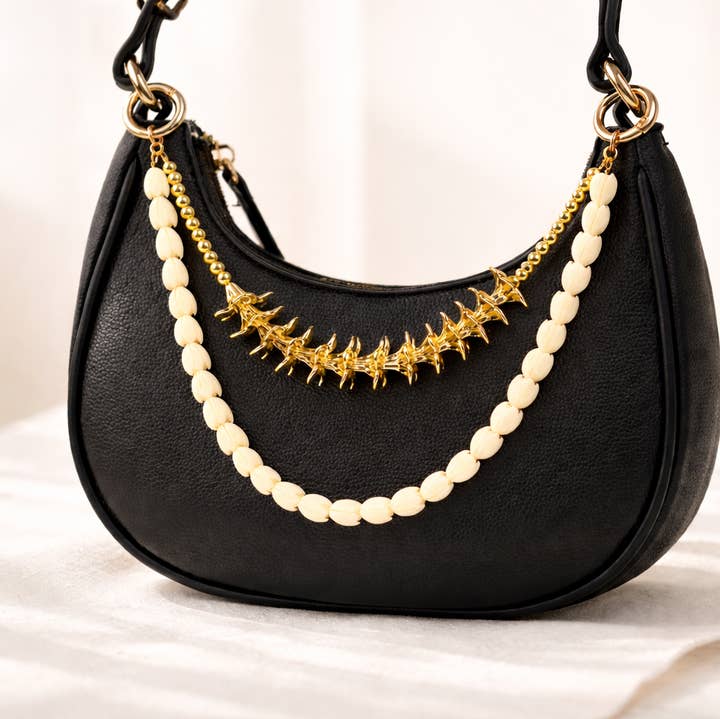 Leo & Lei - Wholesale Purse/Bag Accessory - Women's - Kenna Charm – Statement Bag Charm (Pīkake & Gold Plumeria)