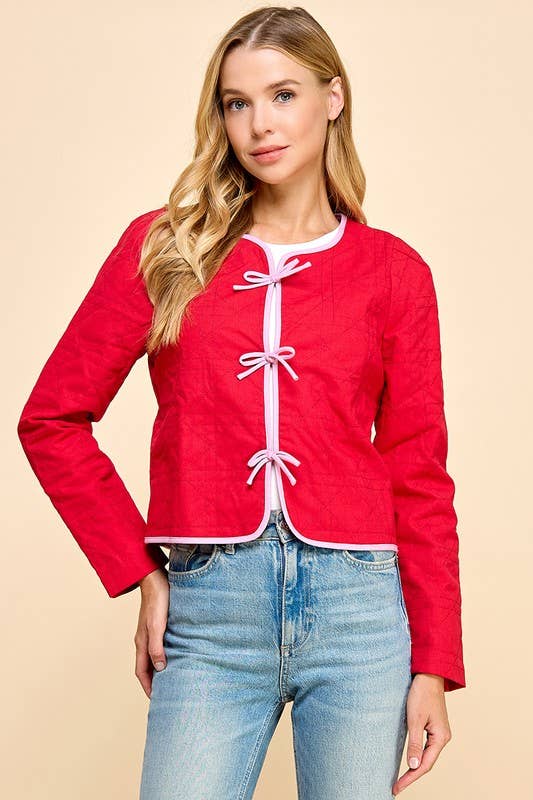 TCEC - Wholesale Jacket - Women's - CJ6617-Quilted Long Sleeve Accented Bow Jacket6
