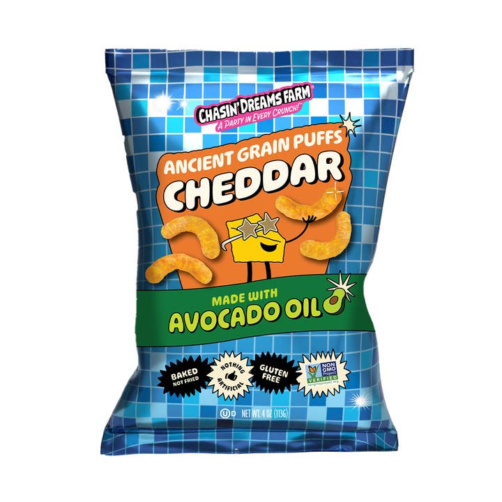 Cheddar - Ancient Grain Puffs 4oz for wholesale by Chasin' Dreams Farm