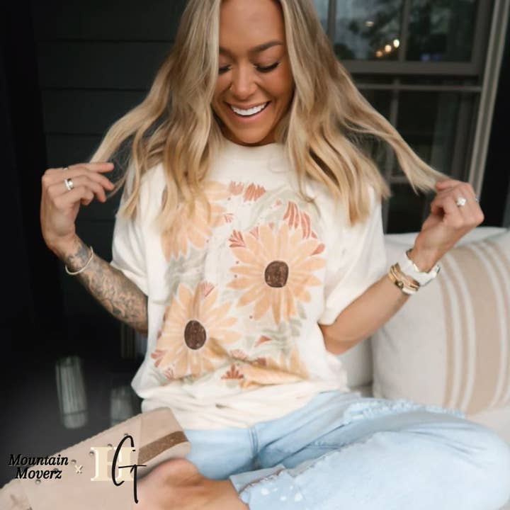 Ivory Sunflowers Tee for wholesale on Faire