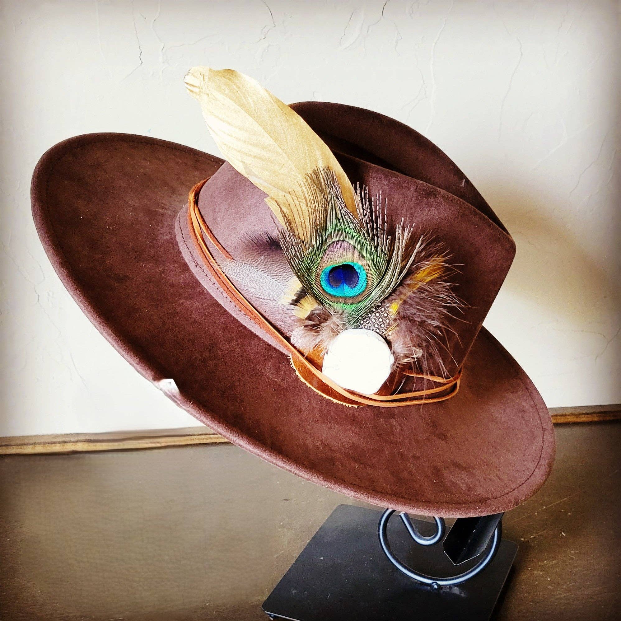 The Jewelry Junkie - Wholesale Fedora - Women's - Boho Western Hat w/ Choice of Feather Hat Band-Brown 982d8