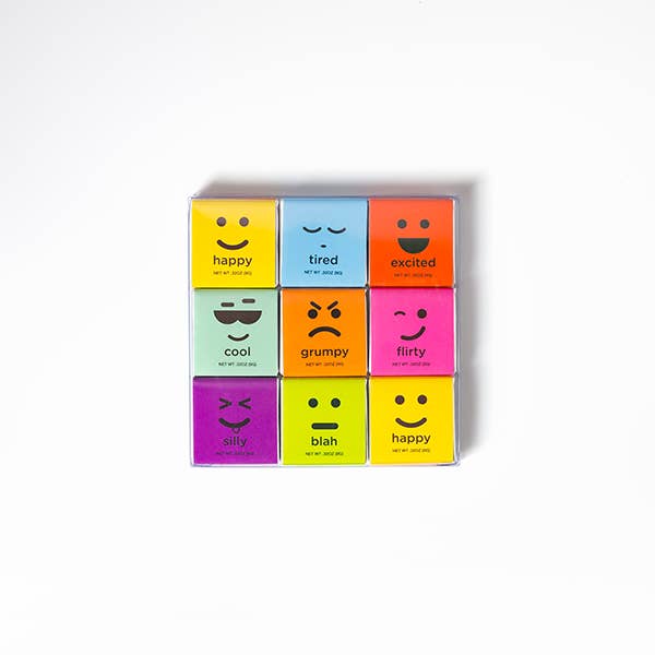 Astor Chocolate Corp. - Wholesale Chocolate Bar - 18-pc Moodibars® Squares Gift Pack - Happy, Grumpy, Tired.
