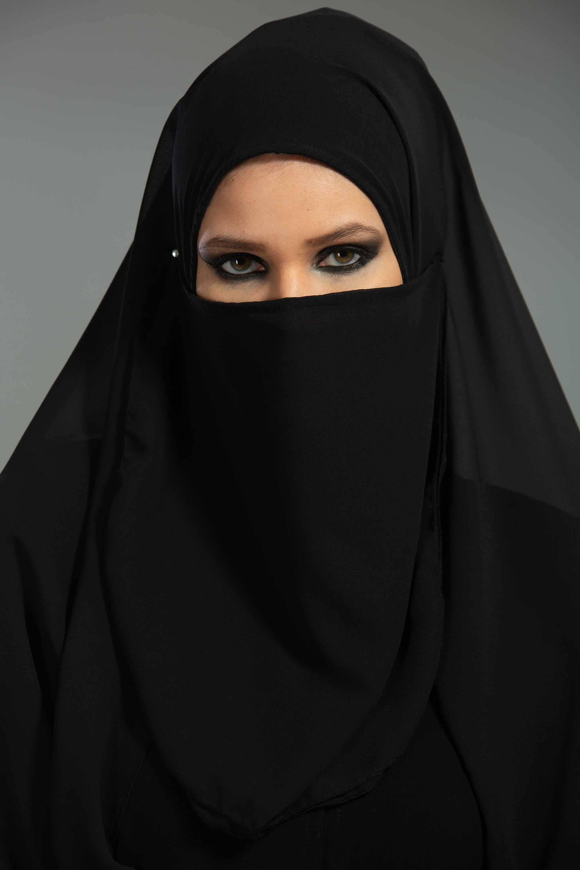 Black Veil with Attached Chiffon Shawl, One-Piece Instant Niqab Hijab Scarf, Lightweight Modest Face and Head Covering,PC-1 for wholesale on Faire9