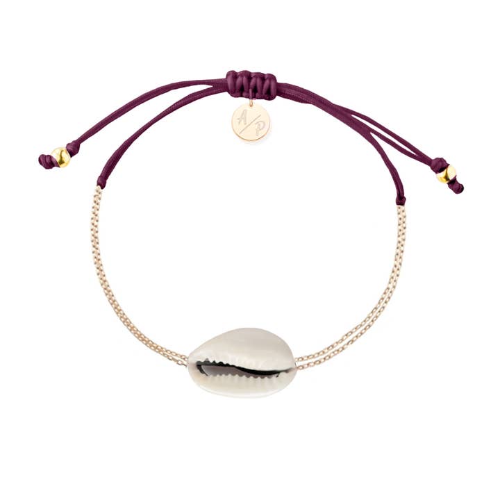 Mini Natural Shell Chain Bracelet - Gold/Merlot for wholesale by Adriana Pappas Designs