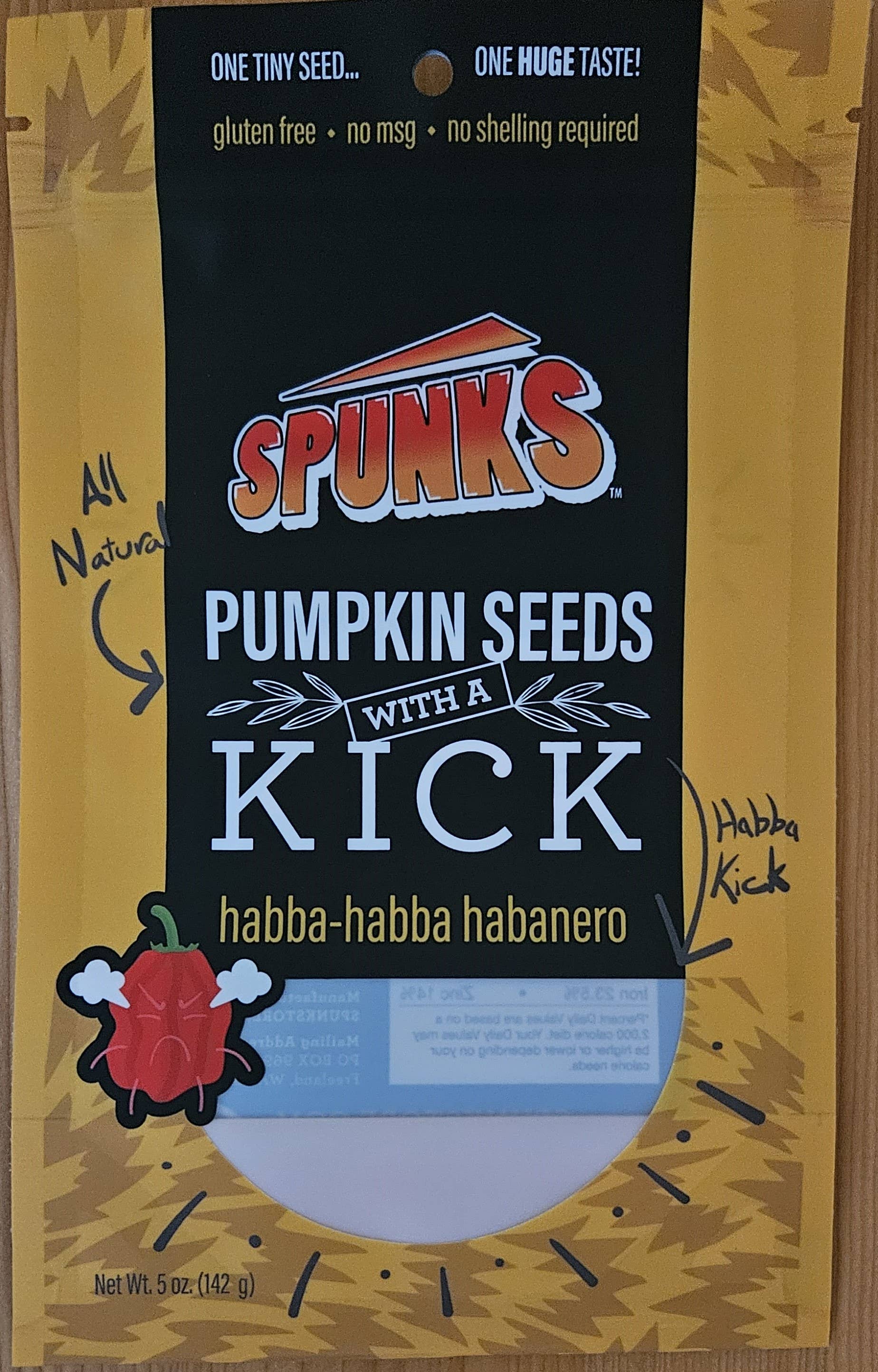 SPUNKS 'pumpkin seeds with a kick' - Wholesale Seeds/Kernels - SPUNKS Habba-habba Habanero kick 5 oz.