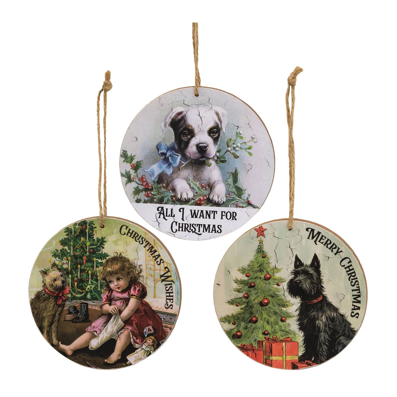 The Hearthside Collection - Vendita all'ingrosso Set di decorazioni  - Decorazione vintage per cani Christmas Wishes, 3 colori assortiti0