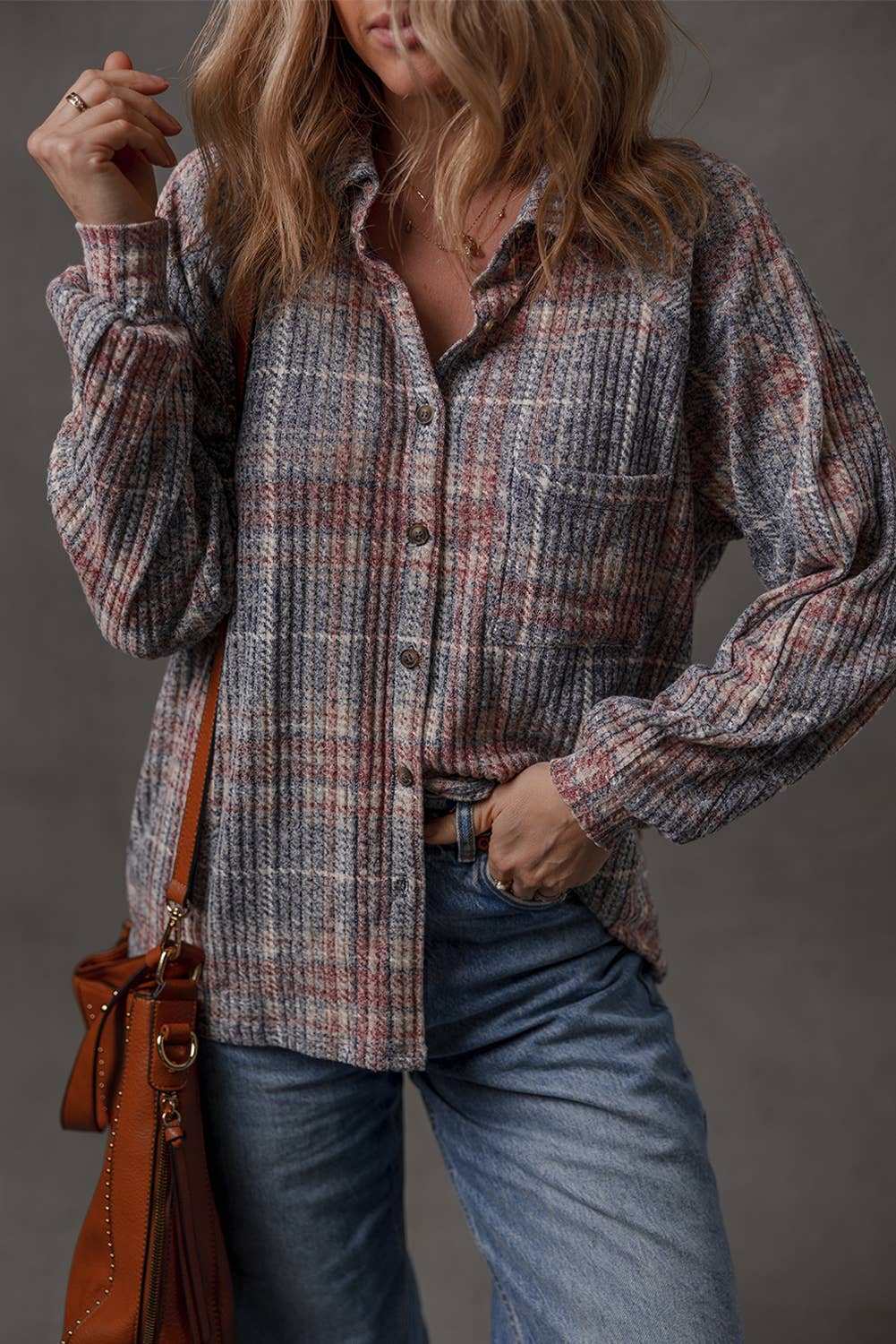 Multicolour LDC Plaid Textured Chest Pocket Vintage Shirt for wholesale on Faire4