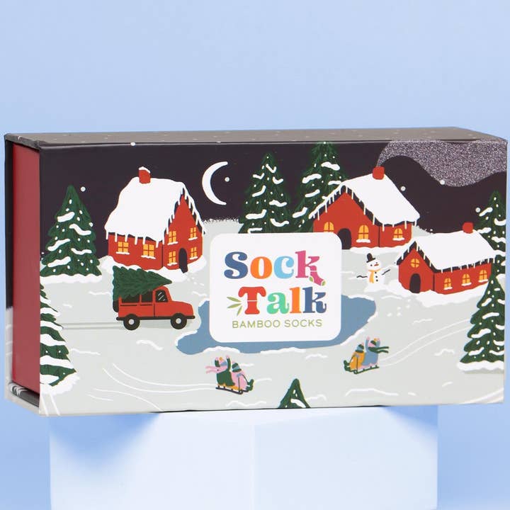 Sock Talk – wholesale Presentbox – Neutral Winter Scene Sock Box (Som Single Box)0