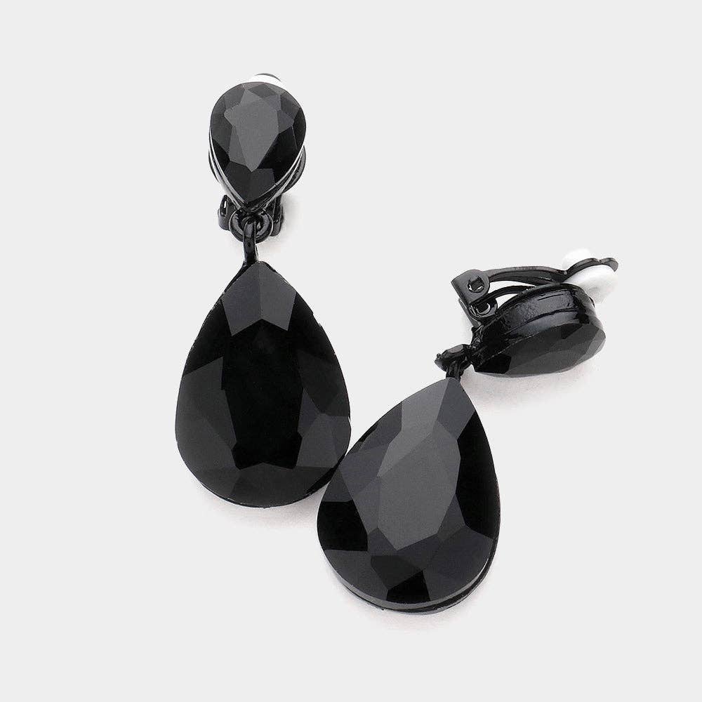 Madeline Love - Wholesale Clip-On Earrings - Double Teardrop Stone Link Clip on Evening Earrings0