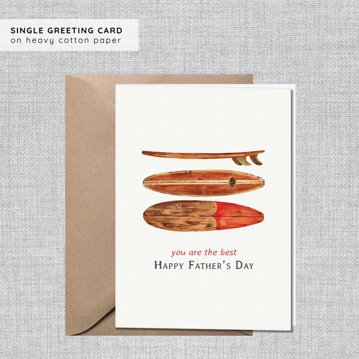 Surfboard Fars dag kort | Surfer Card | Strandkort for engroshandel hos Gina Maher | Watercolor